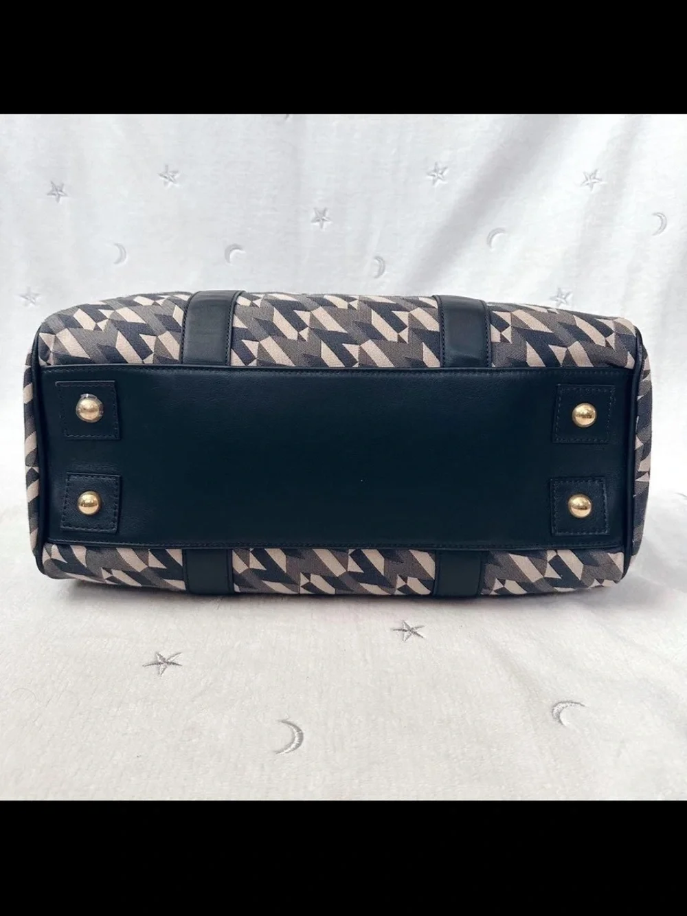 Mulberry Black and Beige Geometric Satchel